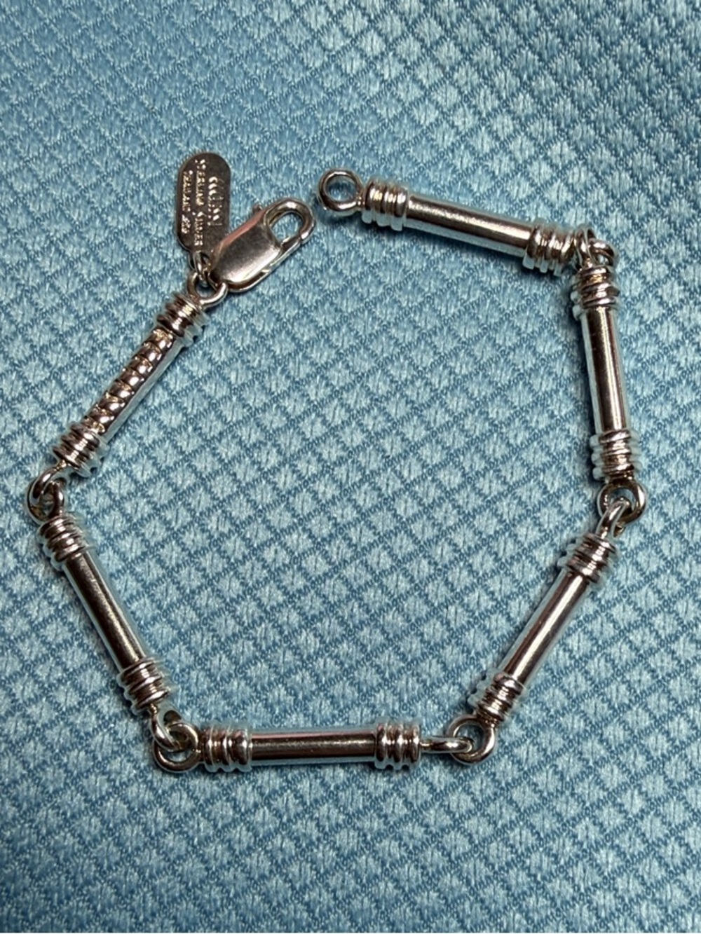 Sterling Tube Link Bracelet in Silver - Women's Fashion Accessory -7.5 inch